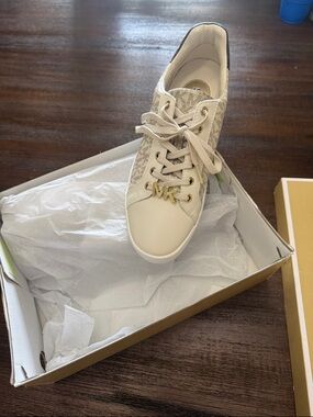 Michael Kors Cream Logo-Pattern Lace-Up Sneaker
